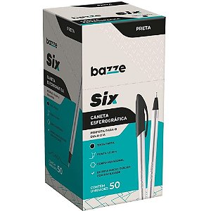 Caneta Esferográfica Bazze SIX 10MM Preto CX com 50