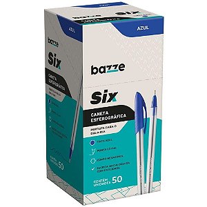 Caneta Esferográfica Bazze SIX 1,0MM Azul CX com 50