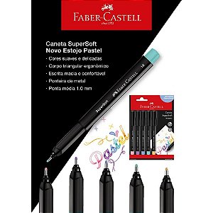 Caneta com Ponta Porosa Supersoft Pen 1.0MM 5 Cores Pastel, Pacote com 10