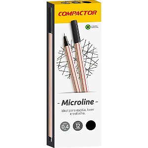 Caneta com Ponta Porosa Microline 0,4MM Preta Caixa com  12