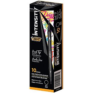 Caneta com Ponta Porosa BIC Intensity 2 Pontas Preta - Caixa com 10 Unidades