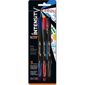 Caneta com Ponta Porosa BIC Intensity 0.4MM AZUL, Vermelha e Preta - Blister com 3 Unidades