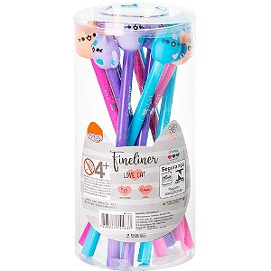 Caneta com Ponta Porosa Fineliner 0.7MM Gato 3 Cores Pote com 12 Unidades