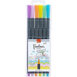 Caneta com Ponta Porosa Fineliner 0.4MM 6 Cores Pastel - BRW