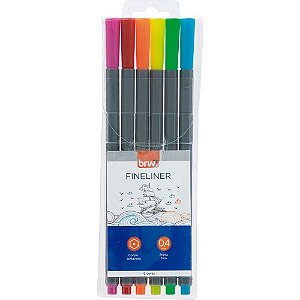 Caneta com Ponta Porosa Fineliner 0,4MM - 6 Cores