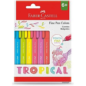 Caneta com Ponta Porosa Fine Pen Colors 6 Cores Tropic - Pacote com 06