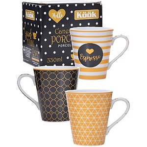Caneca Decorada ALÇA BW Porcelana 330ML
