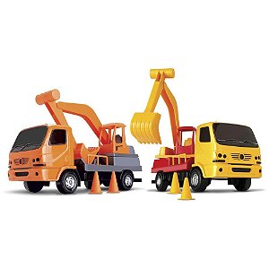 Caminhão ULTRA TRUCK OBRAS 26,5CM com Braço Escavadeira e Cones