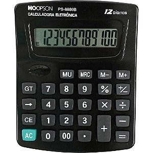 Calculadora de Mesa 12 Dígitos Preta com Pilha