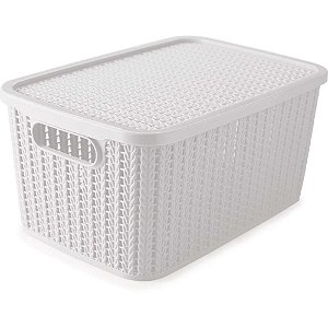 Caixa Plástica Multiuso Trama BOX Branca 8L com Tampa