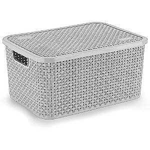 Caixa Plástica Multiuso Rattan com Tampa Cinza GD 16L
