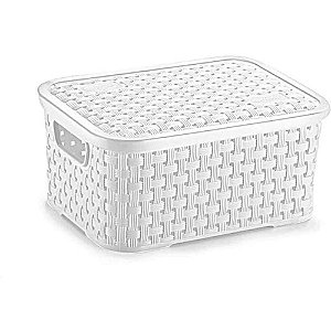 Caixa Plástica Multiuso Rattan com Tampa 2L - Branco