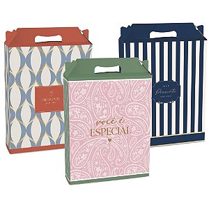 Caixa para Presente Decorada Retangular M 18X7,5X21CM – Sortida (pacote com 10)