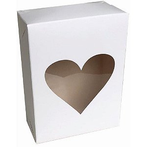 Caixa para Presente com Tampa Pequena 19X14,5X7,5CM Branca com Estampa de Coração - Pacote com 10 Unidades