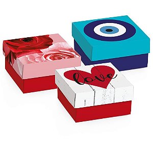 Mini Caixa para Presente com Tampa Quadrada M 9,5X9,5X4CM Sortida - Pacote com 10