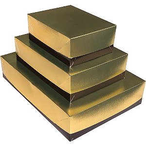 Caixa para Presente com Tampa Madrid Grande 25,5 X 35 X 7,5 CM Texturizada Dourada - Pacote com 10