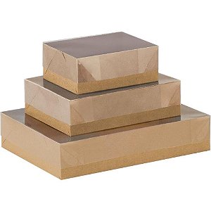 Caixa para Presente com Tampa KRAFT e PVC MD 26X19X7,5 – Pacote com 5 Unidades