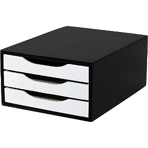 Caixa Correspondência Madeira Arquivo 03 Gavetas PRETO/BRANCO
