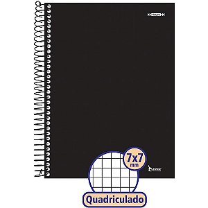 Caderno Quadriculado Universitário 7X7MM 96 Folhas Espiral Preto - Pacote com 04 Unidades