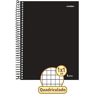 Caderno Quadriculado Universitário 1X1CM 96 Folhas Espiral Preto Pacote com 4