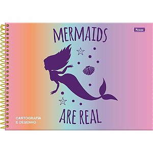 Caderno de Desenho Universitário Capa Dura Sereia 80 Folhas - Pacote com 05 Unidades