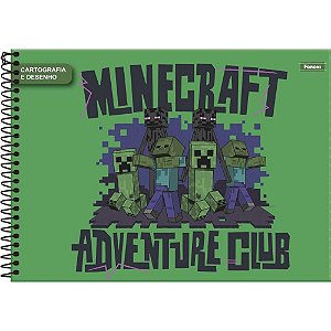 Caderno Desenho Universitário Capa Dura Minecraft 80 Folhas - Pacote com 05