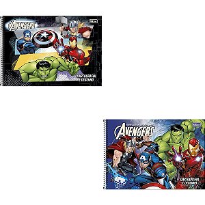 Caderno de Desenho Universitário Capa Dura Avengers 80 Folhas Pacote com 04