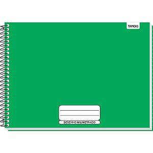 Caderno de Desenho Milimetrado Verde Liso 48 Folhas Universitário Espiral Capa Dura – Pacote com 4