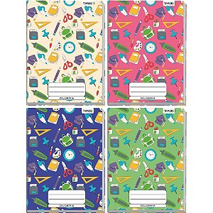 Caderno Caligrafia Capa Dura Decorado 96 Folhas Universitário Brochura Vertical - Pacote com 5 Unidades