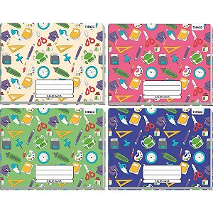 Caderno Caligrafia Capa Dura Decorado 48 Folhas 1/4 Brochura Horizontal - Pacote com 5 - Tamoio