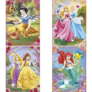 Caderno Brochurão Capa Dura Princesas 80 Folhas Pacote com 05