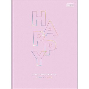 Caderno Brochurão Capa Dura HAPPY 80 Folhas Gofrado Pacote com 05