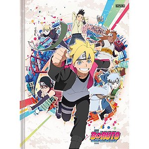 Caderno Brochura 1/4 Capa Dura BORUTO/NARUTO 80 Folhas Pacote com 05