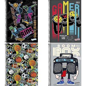 Caderno 12X1 Capa Dura Spice Masculino 192 Folhas Pacote com 04