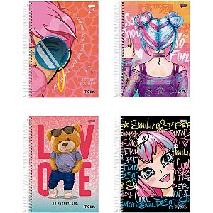 Caderno 12X1 Capa Dura IT GIRL 240 Folhas Pacote com 4 Unidades