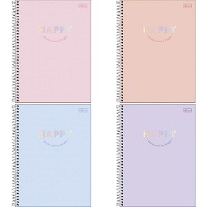 Caderno 10X1 Capa Dura HAPPY 160 Folhas - Pacote com 4 Unidades