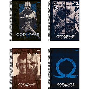 Caderno Espiral 10X1 Capa Dura GOD OF WAR 160 Folhas Pacote com 04 Unidades