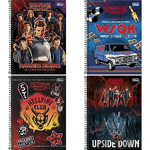 Caderno Espiral Capa Dura 1 Matéria Stranger THINGS 80 Folhas - Pacote com 04