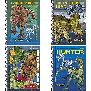 Caderno Espiral Capa Dura Raptor 80 Folhas 1 Matéria - Pacote com 4