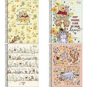 Caderno 1X1 Capa Dura Pooh 80 Folhas - Pacote com 04 Unidades