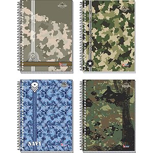 Caderno 1X1 Capa Dura Camuflagem 80 Folhas - Pacote com 4 Unidades