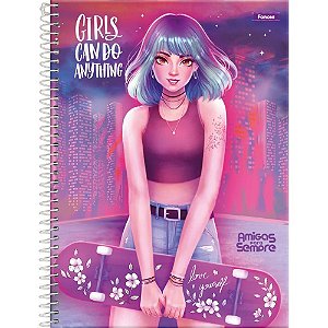 Caderno 01X1 Capa Dura Amigas para Sempre 80 Folhas - Pacote com 04 Unidades