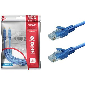 Cabo de Rede PATCH CORD CAT5E UTP 3M Azul