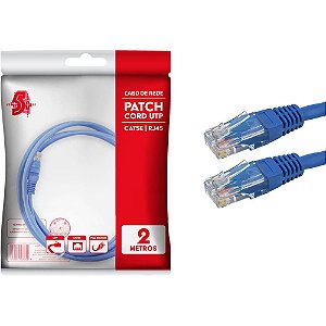 Cabo de Rede PATCH CORD CAT5E UTP 2M Azul