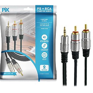 Cabo de áudio P2 + 2 RCA Nickel FITZ 2 Metros
