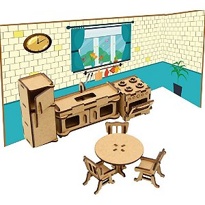 Brinquedo Pedagógico de Madeira - Móveis e Ambientes 3D - Cozinha
