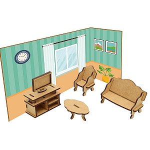 Brinquedo Pedagógico Madeira Móveis e Ambientes 3D - Sala