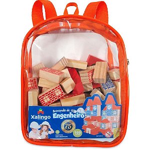 Brinquedo Pedagógico Madeira Mochila Brincengenheiro 100PC