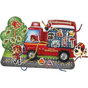 Brinquedo Pedagógico de Madeira Alinhavo Bombeiros em Ação - 39 Peças