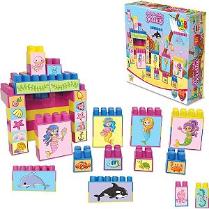 Brinquedo para Montar - Montando Minhas Sereias com 48 Blocos e 26 Adesivos